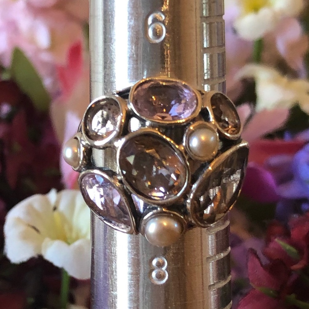Silpada Sterling Silver, Pearl & Glass Sweet Embrace Ring R2442 Size 7 - Picture 3 of 10